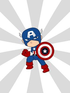 an image of a cartoon character holding a captain america shield in front of a sunburst