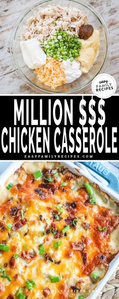 two pictures with different types of casserole in them and the words, million dollar chicken casserole