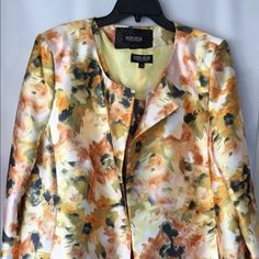 Two Piece Dress Jacket, Orange, Floral, Fully Lined, Side Pockets, Sleeveless Dress, Golden Hardware Button Closure At Necklines, Side Zipper, Jewel Neckline, Textured. Dress- Bust 47”, Waist 46”, Shoulder 15”, Length 40”, Hip 52”. Jacket - Shoulder 17.5” Sleeve 20”, Length 42”, Bust 47”. Pet And Smoke Free Environment I Only Accept Offers Via Offer Button. If You Like An Item, Make An Offer Formal Floral Print Outerwear For Spring, Elegant Formal Outerwear With Floral Print, Tailored Silk Outerwear For Spring, Elegant Floral Print Formal Outerwear, Elegant Floral Print Blazer For Spring, Elegant Summer Outerwear With Floral Print, Summer Silk Formal Outerwear, Spring Silk Outerwear For Formal Occasions, Spring Formal Silk Outerwear