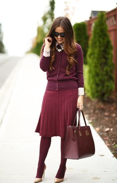 Winter Office Outfits, Office Outfit Inspiration, Formal Winter Outfits, Modest Winter Outfits, Dress Tights, Petite Cardigan, Skirt Sweater, Burgundy Skirt, Modest Outfit