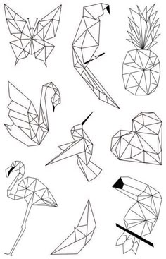 some origami birds are shown in black and white