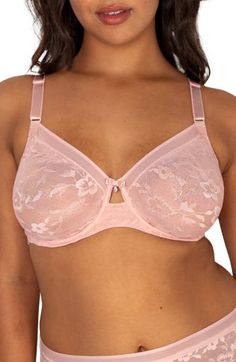 Semi-opaque floral lace adds a romantic touch to an unpadded bra that lifts, supports and contours to your natural shape. This full-coverage style features front-adjusting straps to easily customize the fit. 68% nylon, 32% spandex Hand wash, line dry Imported Black Owned/Founded Feminine Lace Underwire Nursing Bra, Lace Nursing Bra With Medium Bust Support, Lace Nursing Bra Full Coverage Fitted, Fitted Lace Nursing Bra With Full Coverage, Lace Nursing Bra Full Coverage, Feminine Full Coverage Bra With Lace Closure, Lace Feminine Nursing Bra, Feminine Full Coverage Lace Bra, Pink Lace Bra With Adjustable Straps