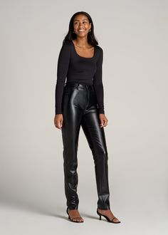 About Our Long Sleeve Square Neck Bodysuit for Tall Women This women’s tall bodysuit is the ultimate layering piece. Designed with a supremely comfortable stretch knit, it hugs the body to create a seamless silhouette that’s perfect for wearing under jeans, slacks, and skirts. We know for women with long torsos, bodysuits can be a challenge to find, that’s why we made this one just for women from 5’9 to 6’6. No more feeling cramped when you stand up or worrying about awkward necklines. We made t Women In Black, Square Neck Bodysuit, Long Torso, Tall Women, Square Necklines, Slim Pants, Layering Pieces, Square Neckline, Black Long Sleeve