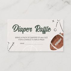 a football ticket with the words diaper raffle on it and an image of a ball