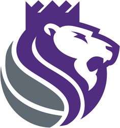 a lion head with a crown on it's head, in purple and grey