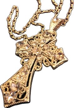 Gold Cross Necklace For Party, Gold Cross Pendant Jewelry For Party, Elegant Gold Metal Cross Necklace, Gold Elegant Metal Cross Necklace, Elegant Gold Cross Necklace, Elegant Adjustable Gold Cross Necklace, Adjustable Gold Spiritual Cross Necklace, Gold Bling Cross Pendant Necklace, Gold Cross Pendant Necklace With Bling