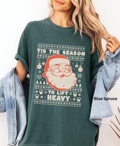 Comfort Colors Tis The Season To Lift Heavy Tshirt -UNISEX Comfort Colors C1717 T-SHIRTS -100% ring-spun cotton - Preshrunk, soft-washed, garment-dyed fabric -Set-in sleeves -Double-needle stitched sleeves and bottom hem -Twill taped shoulder-to-shoulder -1" ribbed collar with double-needle topstitched neckline Please order 1 or 2 sizes up for an oversized look. These ultra soft pigment dyed shirts are one of our best sellers! Please use the provided sizing chart when selecting a size, when in doubt- SIZE UP! I DO NOT ACCEPT EXCHANGES OR RETURNS: all items are made to order. PROCESSING AND SHIPPING 3-5 business days for processing Allow 1-7 business days for shipping CARE INSTRUCTIONS Wash inside out with similar colors Tumble dry low or hang to dry Try not to iron *How to Place an Order* Christmas Gym, Gym Pump Cover, Gym Pump, Pump Cover, Holiday Vibes, Gym Shirt, Fabric Set, Lift Heavy, Dye Shirt