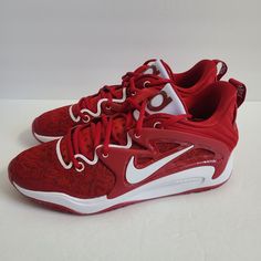 University Red Lace-up Basketball Shoes With Rubber Sole, Red Breathable Sneakers With Round Toe, Nike Low-top Basketball Shoes With Red Sole, University Red Low-top Breathable Sneakers, Sporty Red Basketball Shoes With Laces, Red Low-top Basketball Shoes With Rubber Sole, Red Low-top Running Shoes With Rubber Sole, Red Mid-top Sneakers With Boost Midsole, Red Lace-up Basketball Shoes With Boost Midsole