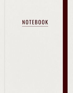 an open notebook with the word notebook written in red and white on it's cover