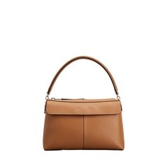 Tod's top handle bag in leather  Flat top handle  Zip top closure  Exterior, flap slip pocket and zip pocket  Approx. 6.6"H x 11"W x 4.5"D Made in Italy Elegant Flap Shoulder Bag With Handle Drop, Calf Leather Top Handle Flap Bag For Travel, Calf Leather Flap Bag With Top Handle, Formal Tan Top Handle Flap Bag, Timeless Accessories, Flats Top, Handle Bag, Leather Flats, Zip Top