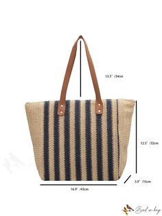 BirdinBag - Summer Beach Travel Essential: Striped Double Handle Straw Bag Beach Travel Essentials, Inch Bag, Beach Travel, Bags Tote, Handle Bag, Beach Trip, 16 9, Womens Tote Bags, Summer Beach