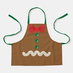 a brown apron with a red bow on it