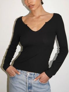 Fitted long sleeve top with a small, raw v cut at the neckline. Made with 5% Spandex for ultimate comfort. So soft you'll want to wear this all day. Fitted Long Sleeve Top, Fitted Long Sleeve, Black Xs, V Cut, V Cuts, Personal Shopping, Long Sleeve Top, Everyday Fashion, Night Out