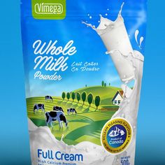 a bag of full cream milk on a blue background