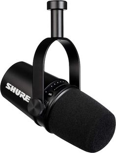 the shupe microphone holder is attached to an external mic stand with a clip on it