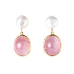 Pink And Gold Drop Earrings, Pink Tourmaline Earrings, Pink Tourmaline Jewelry, Aesthetic Jewellery, Yellow Gold Drop Earrings, Award Winning Jewelry, Freshwater Pearl Drop Earrings, Tourmaline Jewelry, Classy Jewelry