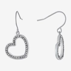 Included: 1 Pair of EarringsFeatures: Nickel FreeEarring Back: French WireShape: HeartStone: CrystalStone Cut: RoundMetal Color: Silver ToneEarring Length: 28.5mmEarring Width: 16mmMetal: Pure Silver Over BrassCare: Wipe CleanStone Type: 72 CrystalCountry of Origin: Imported Heart Drop Earrings, Crystal Stones, French Wire, Sparkling Crystal, Crystal Heart, Pure Silver, Stones And Crystals, Jewellery And Watches, Crochet Earrings