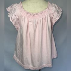 Ralph Lauren Sz 6 Never Worn Flowy Light Pink Top With Flutter Sleeves And Eyelet Detail On Sleeves Perfect For Any Warm Weather Occasion. Pink Flowy Top, Pink Longsleeve, Flowy Shirts, Light Pink Top, Light Pink Tops, Clothes Aesthetic, Flowy Top, Flowy Tops, Pink Top