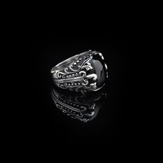 Onyx Warrior, Sterling Silver Sword Ring with Black Onyx Stone , Onyx Sword Sterling Silver Ring with Black Onyx Gemstone  This ring is produced in high quality and offered to serve our valued customers. Our products are produced as 925K silver and sent to our products in stamped form. We design and produce beautiful jewelry for you and your loved ones. Our products are suitable for daily use. Coatings and mines are manufactured in such a way that they do not pose any health problems. All of our Gothic Black Skull Ring, Adjustable Black Skull Ring, Black Onyx Gothic Rings, Gothic Black Onyx Rings, Gothic Black Ring With Polished Finish, Black Gothic Ring With Polished Finish, Gothic Engraved Black Jewelry, Gothic Black Engraved Jewelry, Black Onyx Stone