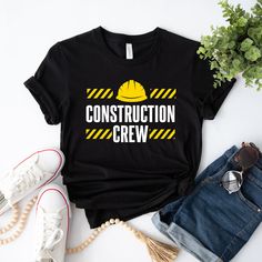 construction crew t - shirt with hard hat on top