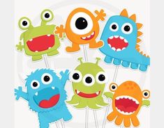 monster cupcake toppers on sticks with eyes and mouths for kids to make them look like monsters