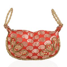 Give your beautiful appearance a touch of style with this red with gold satin, pearl and acrylic beads potli bag. Designed to match your fascinating appearance, this classic fashion accessory is perfect to stash all your essentials and take your fashion quotient to new heights. Beaded Rectangular Potli Bag For Festive Occasions, Festive Beaded Rectangular Potli Bag, Beaded Shoulder Bag For Festivals Gift, Festive Rectangular Beaded Potli Bag, Festive Beaded Shoulder Bag As Gift, Festive Beaded Shoulder Bag Gift, Festive Beaded Shoulder Bag For Gifts, Festive Beaded Evening Bag As Gift, Festive Beaded Evening Bag For Gift