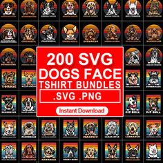 the 200 svg dogs face shirt bundle is shown in red and white with an orange background