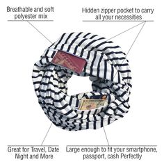 All Products – The Clever Travel Companion Travel Chic, Travel Scarf, Travel Insurance, Navy White, Hidden Zipper