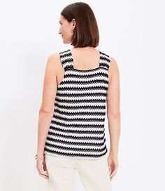 A pop of wanderlust-chic crochet perfects this go-with-the-flow structured knit top. V-neck double drawstring ties. Sleeveless. V-back. Lined.,Bullet1:23 1/4" long,Imported:Imported,Fit:Fit: Classic — follows your contours with a little room,Length:Length: Regular - hits below natural waist,Fabrication:Shell: 53% Cotton 46% Polyester 1% Spandex, Lining: 100% Polyester,Garment Care:Machine Washable Loft Petite Crochet V-Neck Top Size 2XL Black/White Combo Women's by Loft Size Petite - 2XL Black/W Sleeveless Textured Knit Beach Top, Textured Knit Sleeveless Beach Top, Sleeveless Textured Knit Top For Beach, Casual Textured Knit Tank Top For The Beach, Casual Knit Tank Top With Crochet Trim, Casual Crochet Trim Knit Tank Top, Sleeveless Textured Knit Top For Vacation, Textured Knit Tops For Vacation, Chic Textured Knit Tops For Vacation