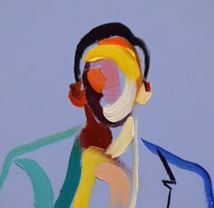 an abstract painting of a woman's face with hair in buns and braids