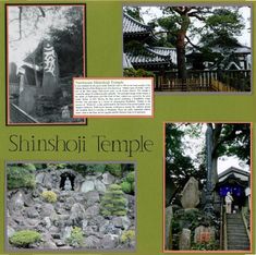 an article in the japanese magazine shinshoi temple with pictures of people and trees