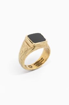 Presenting the Augustus Signet Gold Ring by Merchants of the Sun, a unique statement piece featuring a square onyx gemstone. Meticulously handcrafted from recycled 925 sterling silver with a luxurious 18k gold vermeil finish, this ring combines classic elegance with modern flair. Elevate your style with the Augustus Signet Gold Ring, a distinctive accessory that reflects both sustainable craftsmanship and timeless sophistication, making a bold statement about individuality and refined taste. If Gold Vermeil Jewelry, Onyx Gemstone, Vermeil Jewelry, Onyx Stone, Recycled Sterling Silver, Engraved Rings, Signet Ring, Gold Style, Gold Vermeil