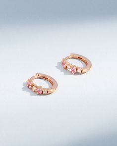 Suzanne Kalan Princess Pink Sapphire Mix Huggies in 18K rose gold Color Swatches, Daily Look, White Diamonds, Everyday Wardrobe, Huggies Earrings, Pink Sapphire, Princess Cut, 18k Rose Gold, Diamond White