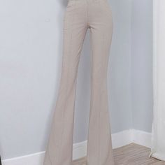 Women Flared Pants Bell Bottom Stripe Stretch Slim Long Trousers Casual Business This item is for one pair of pants only. Please note this is in Asian sizing, Asian size is smaller than western size e.g. UK, US, AU, please check the measurements carefully before making a purchase. Please allow 2-4cm error due to the manual measurement and different measurement methods. If you are not sure which size to buy, please provide height and weight, we will recommend a suitable size. (1cm=0.39 inches. 1 Non-stretch Full Length Work Pants For Spring, Non-stretch Full-length Spring Work Pants, Non-stretch Beige Ankle-length Dress Pants, Beige Non-stretch Ankle-length Dress Pants, Fitted Ankle-length Solid Color Pants, Stretch Beige Dress Pants With Pockets, Beige Stretch Dress Pants With Pockets, Non-stretch High Waist Cotton Dress Pants, Fitted Solid Color Office Pants