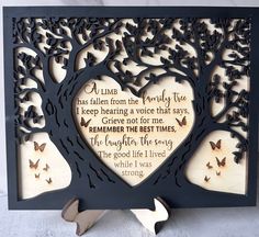 a heart shaped tree with poem on it and butterflies around the base, in front of a white background