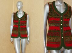 Beautiful vest. From armpit to armpit 46cm. Fitted Bohemian Vest For Festive Occasions, Bohemian Sleeveless Winter Tops, Green Sleeveless Festival Vest, Folk Style Festive Sleeveless Vest, Folk Style Sleeveless Vest For Festive Occasions, Festive Folk Style Sleeveless Vest, Red Bohemian Sleeveless Vest, Festive Folk Style Fitted Vest, Fitted Folk Style Vest For Festive Season