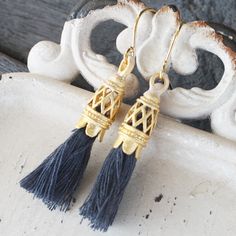 Gray Tassel Earrings with decorative cap, boho earrings, tassel jewelry, mala tassel, boho earrings, bohemian earrings, boho jewelry Adjustable Bohemian Tassel Earrings With Latkans, Elegant Tassel Earrings For Festival, Bohemian Adjustable Tassel Earrings With Fringe, Bohemian Tassel Drop Earrings With Fringe, Adjustable Bohemian Tassel Earrings With Fringe, Bohemian Fringe Tassel Drop Earrings, Artisan Tassel Earrings For Festival, Artisan Tassel Drop Earrings, Bohemian Beaded Tassel Earrings