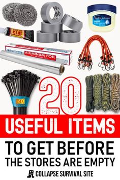 various items are shown with the text 20 useful items to get before the stores are empty