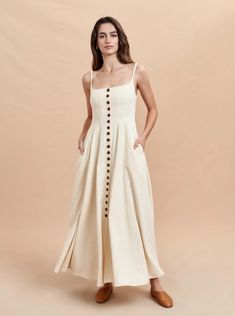 Is there anything fresher than a chic, white (or in this case ecru) dress for summer? An instant mood lifter, this linen-viscose midi has adjustable str... Jessica Hart, Mood Lifters, Glamorous Fashion, Natasha Lyonne, Chelsea Girls, No Bad Days, Dress For Summer, Summer Knitting, Knitwear Tops