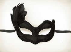 Black Embroidery Masquerade Mask With Feathers Black by SOFFITTA Black Formal Eye Mask Masquerade, Black Formal Eye Mask, Formal Black Eye Mask, Elegant Black Mask For Costume Party, Black Fantasy Eye Mask, Fantasy Style Black Eye Mask, Fantasy Black Eye Mask, Black Venetian Mask For Masquerade, Black Venetian Masks And Prosthetics For Masquerade