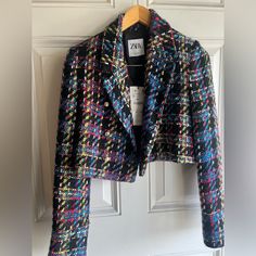 Zara Multicoloured Blazer Size Small Nwt Chic Multicolor Workwear Outerwear, Winter Workwear Multicolor Blazer, Winter Multicolor Blazer For Workwear, Trendy Multicolor Fall Blazer, Multicolor Blazer For Winter Workwear, Trendy Multicolor Blazer For Fall, Multicolor Blazer For Workwear In Winter, Trendy Multicolor Winter Blazer, Chic Multicolor Fall Outerwear