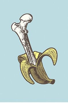 a drawing of a banana peel with a bone on it's end in the middle