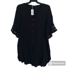 Women Aolro Flared Sleeve Beach Cover Up Loose V-Neck Button Down Cardigan Size: Large Color: Black Bundle, And Save Black V-neck Blouse With Buttons, Rashguard Swimsuit, Plus Size Swim, Crochet Cover Up, Button Down Cardigan, Lace Kimono, Crochet Halter Tops, Print Kimonos, Levi Jeans 501