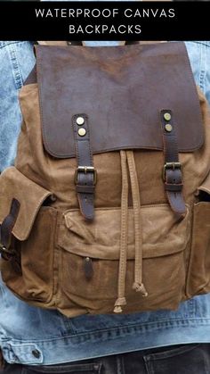 Waterproof Canvas Backpacks | Men's Fashion Retro Leather Backpack, Retro Large Capacity Satchel Backpack, Retro Style Satchel Backpack With Large Capacity, Retro Satchel Backpack With Large Capacity, Vintage Large Capacity Backpack For Daily Use, Retro Leather Travel Backpack, Vintage Large Capacity Standard Backpack, Vintage Leather Backpack With Large Capacity, Vintage Satchel Backpack With Large Capacity