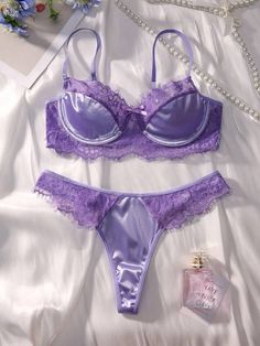 Purple Lingerie Silk Set Classy Lingerie Silk, Purple Lingerie, Lingerie Catalog, Purple Bras, Pretty Bras, Victoria Secret Pink Bras, Bra Pattern, Silk Set, Lace Underwire