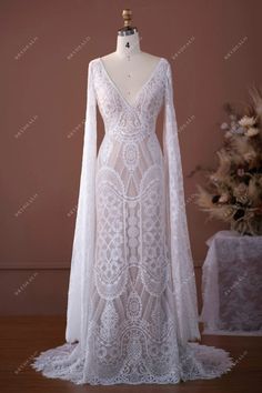 Super Long Sleeve Boho Lace V-neck Fit and Flare Wedding Gown #weddingdress #bridaldress #designerweddingdress #springweddingdress #fallweddingdress #autumnweddingdress #summerweddingdress #bohobridaldress #beachweddingdress #destinationweddingdress #casualweddingdress #informalweddingdress #romanticweddingdress #uniqueweddingdress #modernweddingdress Oyster Wedding, Party Dress Inspiration, Boho Bridal Dress, Informal Wedding Dresses, Wedding Gown Styles, Boho Bridal Gowns, Bohemian Inspiration, Spring Wedding Dress, Inspiration Images