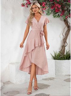 JJ's House Yes Ruffle Polyester Asymmetrical Midi V-Neck Spring Summer A-line Faux Wrap Dresses NO Dusty Rose S Height:5.7ft(174cm) Bust:33.5in(85cm) Waist:26in(66cm) Hips:36in(91cm) Dress. #JJ's House #Yes #Ruffle #Polyester #Asymmetrical #Midi #VNeck #Spring #Summer #Aline #FauxWrapDresses #NO #DustyRose #S #Dress Party Dresses With Sleeves, Pink Wrap Dress, Asymmetrical Midi Dress, Vacation Dresses, Groom Dress, Mother Of The Groom, Faux Wrap Dress, Midi Dresses, Dusty Rose