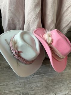 One size fits most  Suede cowgirl hat  Georgeous decorative concert hat  One of a kind  White, pinks golds and silvers  Free shipping pink or white choose at checkout  listing is for one hat Pink Country Style Hat For Ranch, Country Style Pink Hat For Ranch, Pink Country-style Hat For Ranch, Pink Western Felt Hat For Rodeo, Pink Western Hat For Ranch, Pink Western Felt Hat For Country Events, Western Pink Costume Hats And Headpieces For Festival, White Western Costume Hats And Headpieces, Western Pink Hat Bands For Rodeo