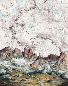 a map with mountains and water on it