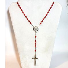 Red Sacred Single Metal Dove Catholic Unisex Religious Rosary Prayer Beads Details 18" Inches Long Sacred Religious Rosary Beads, Single Metal Dove Remind Yourself To Pray - Keep The Rosary Close By With This Beautiful Red Colored Beaded Rosary. The Intricate Design Is Perfect For Any Catholic And The Delicate Beads Are A Beautiful Reminder To Pray The Rosary Daily. A Dove Of Peace To Express Faith And Devotion In Folk Art Form. #Rosarybeads #Unisex #Religious #Dove Bird #Rosary Religion God Fai Spiritual Red Necklace With Silver Beads, Spiritual Red Necklaces With Silver Beads, Red Beaded Necklaces With Silver Beads As Gift, Pray The Rosary, Three Strand Necklace, Beaded Rosary, Gold Collar Necklace, Mary Catholic, Rosary Prayer